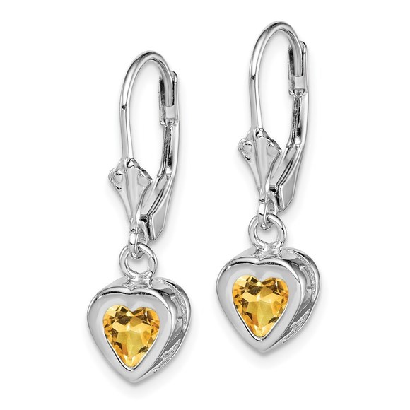 925 Sterling Silver 6mm Heart Citrine Leverback Earrings 25 x 7 mm - Picture 2 of 4
